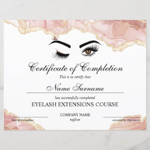 Certificate of Completion Award lashes Course