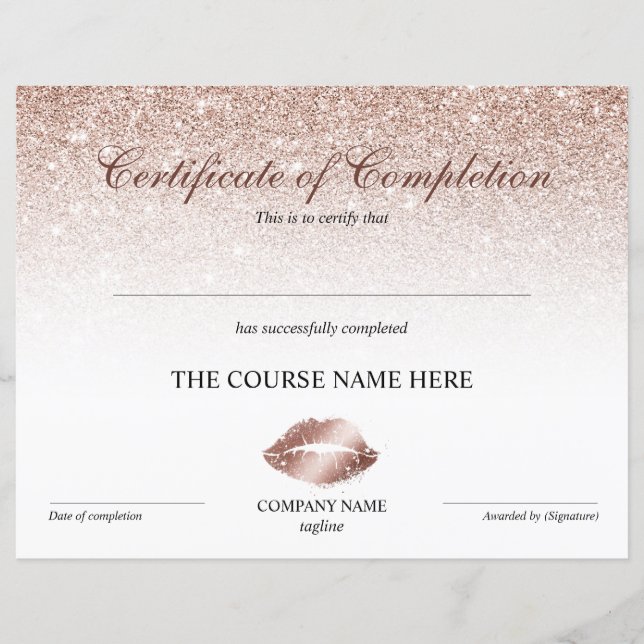 Certificate of Completion Award lips make up (Front)