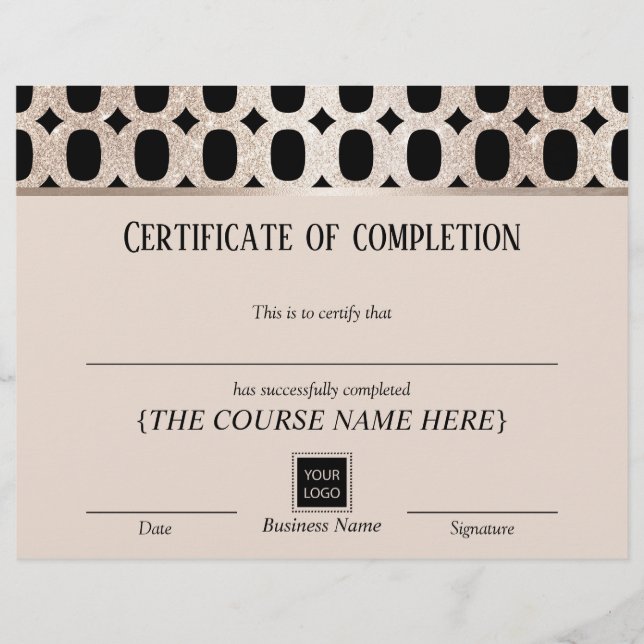Certificate of Completion Award Luxury Gold  (Front)