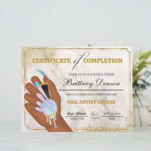 Certificate of Completion Award Nail Technician