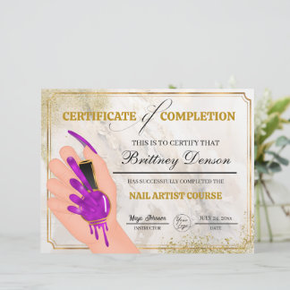 Certificate of Completion Award Nail Technician