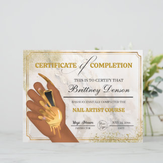 Certificate of Completion Award Nail Technician