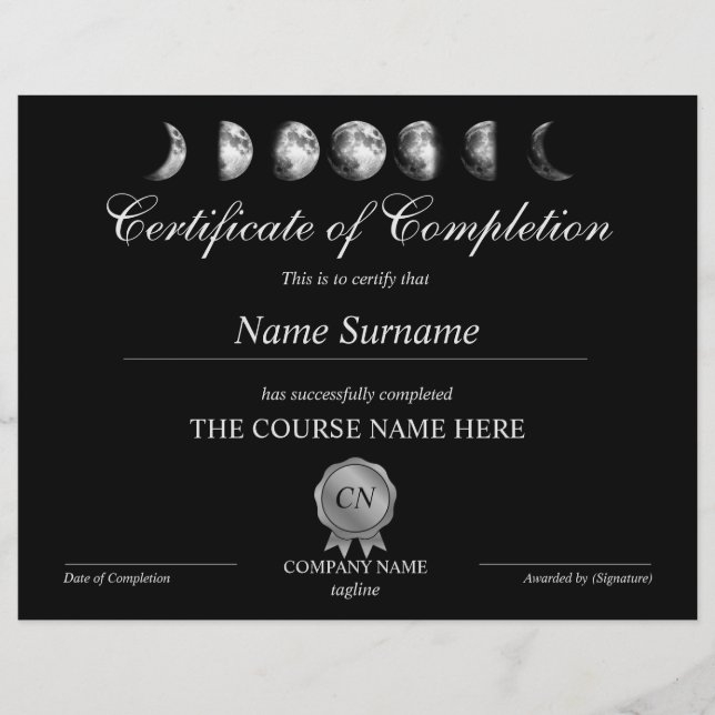 Certificate of Completion Award Yoga Moon (Front)