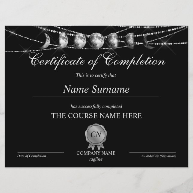 Certificate of Completion Award Yoga Moon (Front)