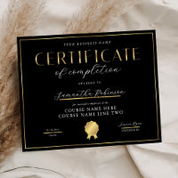 Certificate of Completion Black & Gold Badge Award