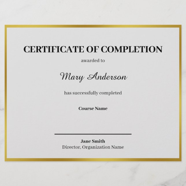 Certificate of Completion Black White and Gold (Front)