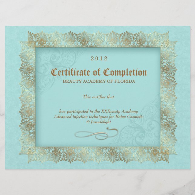 Certificate of Completion Diploma Beauty Blue (Front)