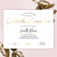 Certificate of Completion Faux Gold Beauty Award