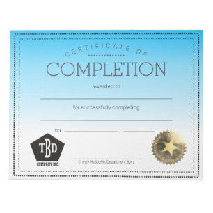 Certificate of completion fill-in employee awards notepad