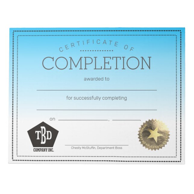 Certificate of completion fill-in employee awards notepad (Front)