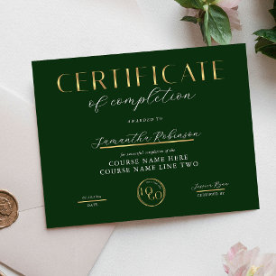 Certificate of Completion Green & Gold Logo Award