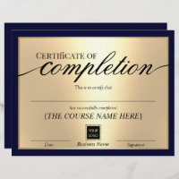 Certificate of Completion Navy & Gold Award