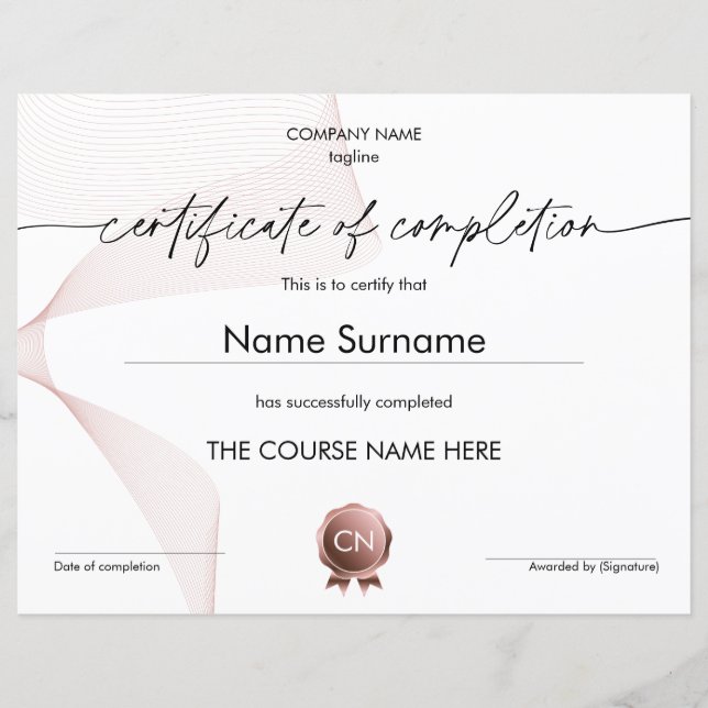 Certificate of Completion Participation Diploma (Front)