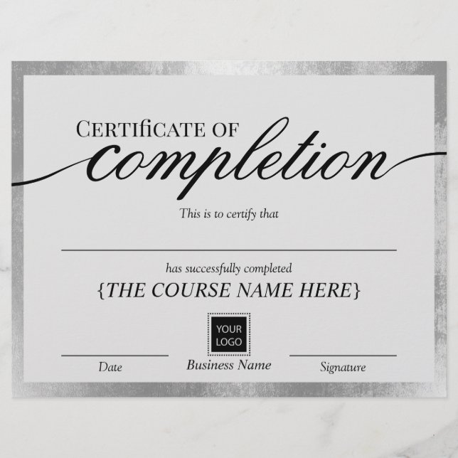 Certificate of Completion Silver Frame Award (Front)