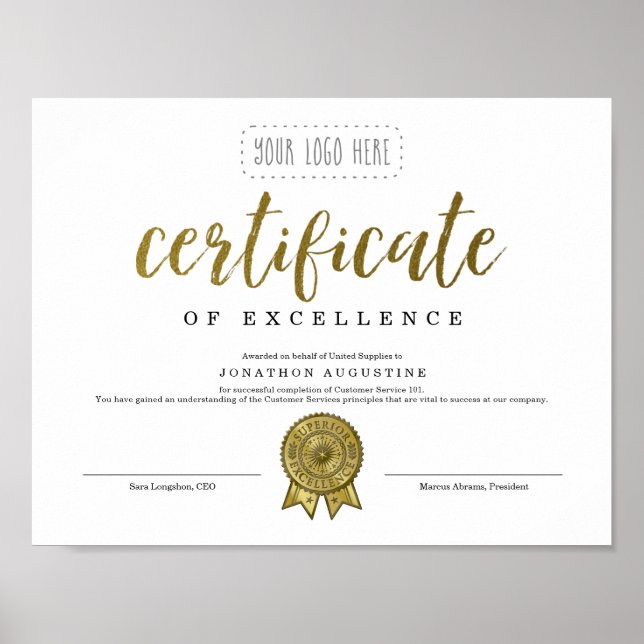 Certificate of Excellence Appreciation Recognition Poster (Front)