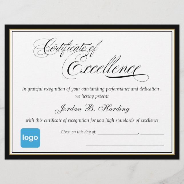 Certificate of Excellence Award  - Add Logo (Front)