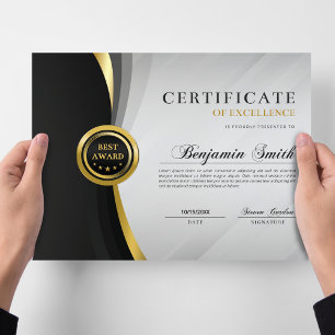 Certificate of Excellence Black & Gold Award