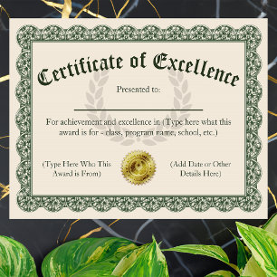 Certificate of Excellence, Customizable 8.5x11