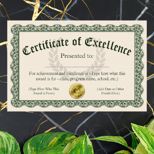 Certificate of Excellence, Customizable Award