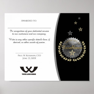 Certificate of excellence staff employee award poster