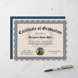 Certificate of Graduation Blue Customizable Logo