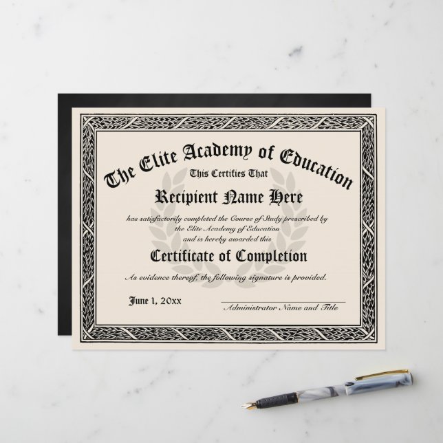 Certificate of Graduation Completion Diploma Award (Front/Back In Situ)