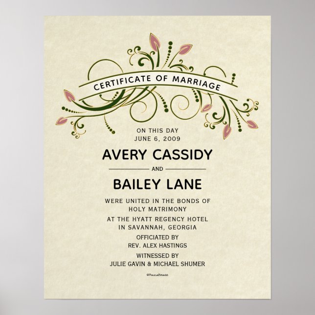 "Certificate of Marriage" Wedding Certificate Poster (Front)