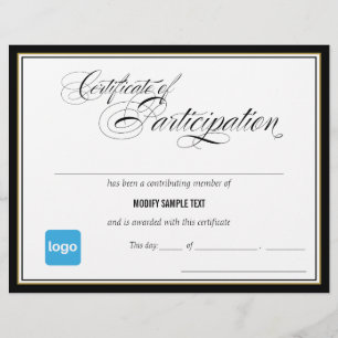 Certificate of Participation Award - Add Logo
