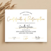 Certificate of Participation Gold Business Award