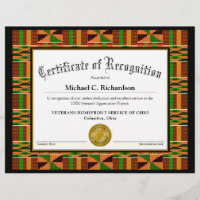 Certificate of Recognition African Kente Cloth K47