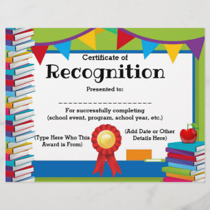 Certificate of Recognition Customizable 8.5x11