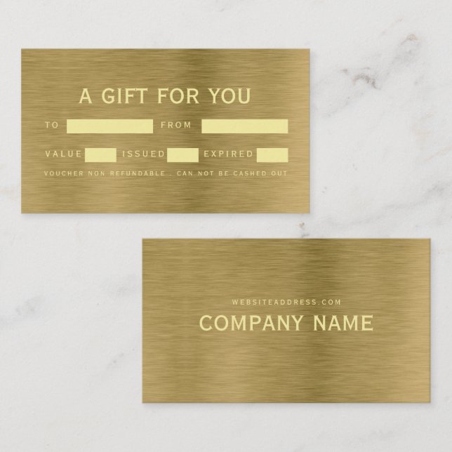 Certificats cadeau Faux Gold Metal Texture (Devant / Derrière)