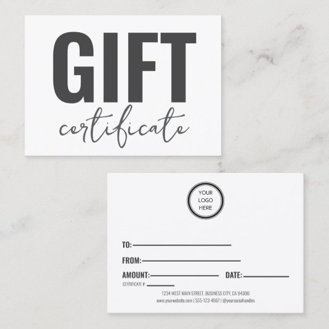 Certificats cadeaux professionnels personnalisés (Devant / Derrière)