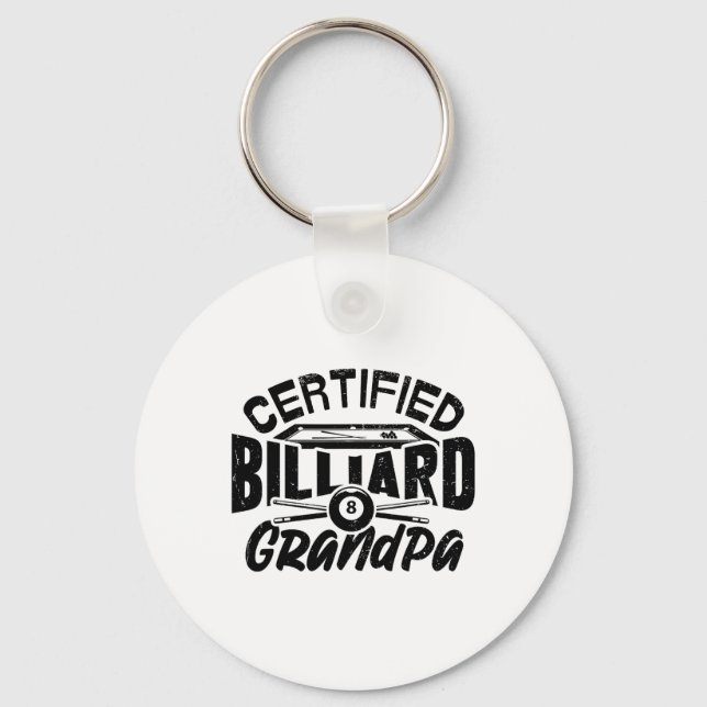 Certified Billiard Grandpa Pool Billiards Player F Keychain (Front)