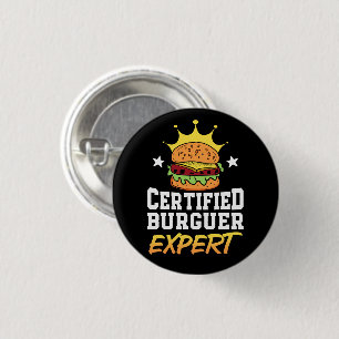 Certified Burger Expert Hamburger Handdrawn Burger 1 Inch Round Button