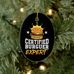 Certified Burger Expert Hamburger Handdrawn Burger Ceramic Ornament