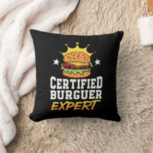 Certified Burger Expert Hamburger Handdrawn Burger Throw Pillow