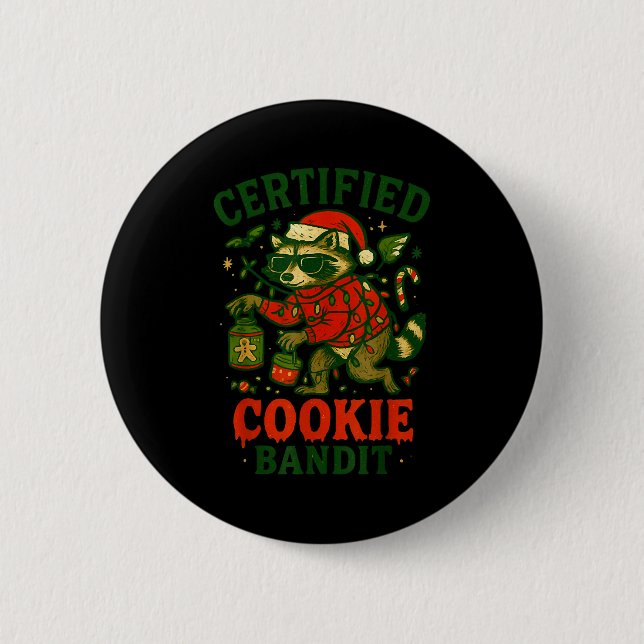 Certified Cookie Bandit, Funny Christmas Lights Ra 2 Inch Round Button (Front)