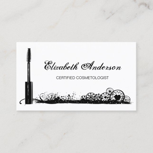 Certified Cosmetologist Black and White Mascara Business Card (Front)