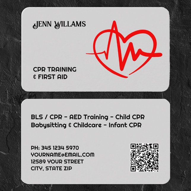 Certified CPR Instructor Custom QR Business Card (Certified CPR Instructor Card)