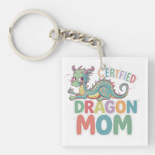 Certified dragon mom colorful design keychain