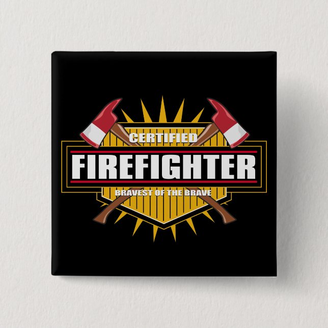 Certified Firefighter 2 Inch Square Button (Front)