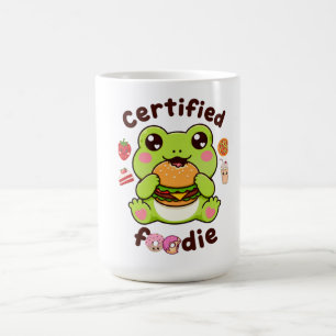 Certified Foodie Cute Kawaii Frog Eating Burger Coffee Mug