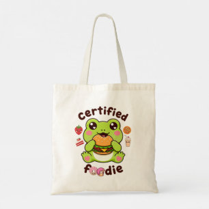Certified Foodie Cute Kawaii Frog Eating Burger Tote Bag