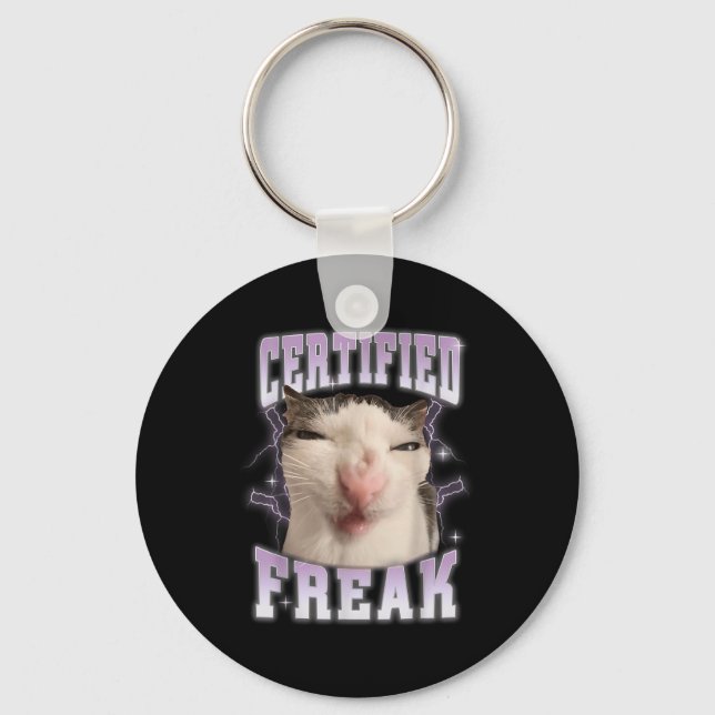 Certified Freak Eat Cement Cursed Cat Funny Cats M Keychain (Front)