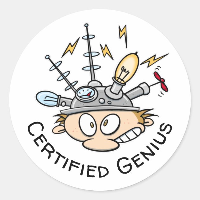 Certified Genius Thinking Cap Funny Cartoon Classic Round Sticker (Front)