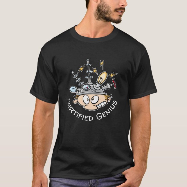Certified Genius Thinking Cap Funny Cartoon T-Shirt (Front)