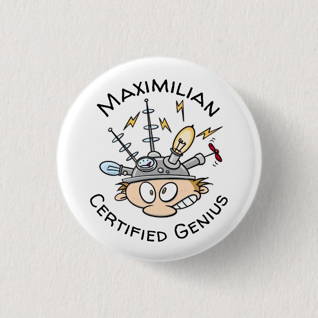 Certified Genius Your Name Thinking Cap Cartoon 1 Inch Round Button (Front)