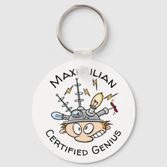 Certified Genius Your Name Thinking Cap Cartoon Keychain (Front)