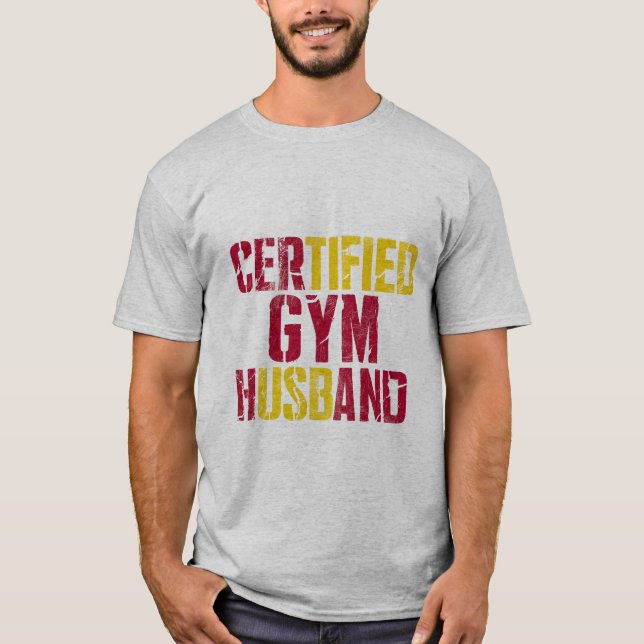 Certified Gym Husband red and Yellow design T-Shirt (Front)
